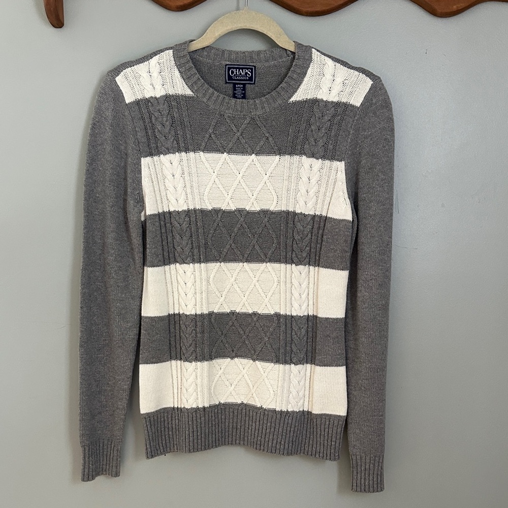Chaps Gray and Cream Stripe Sweater Small